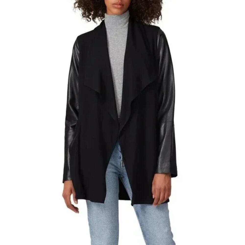 Fifteen Twenty Faux Leather Contrast Jacket in Black Draped Moto Outdoor LARGE